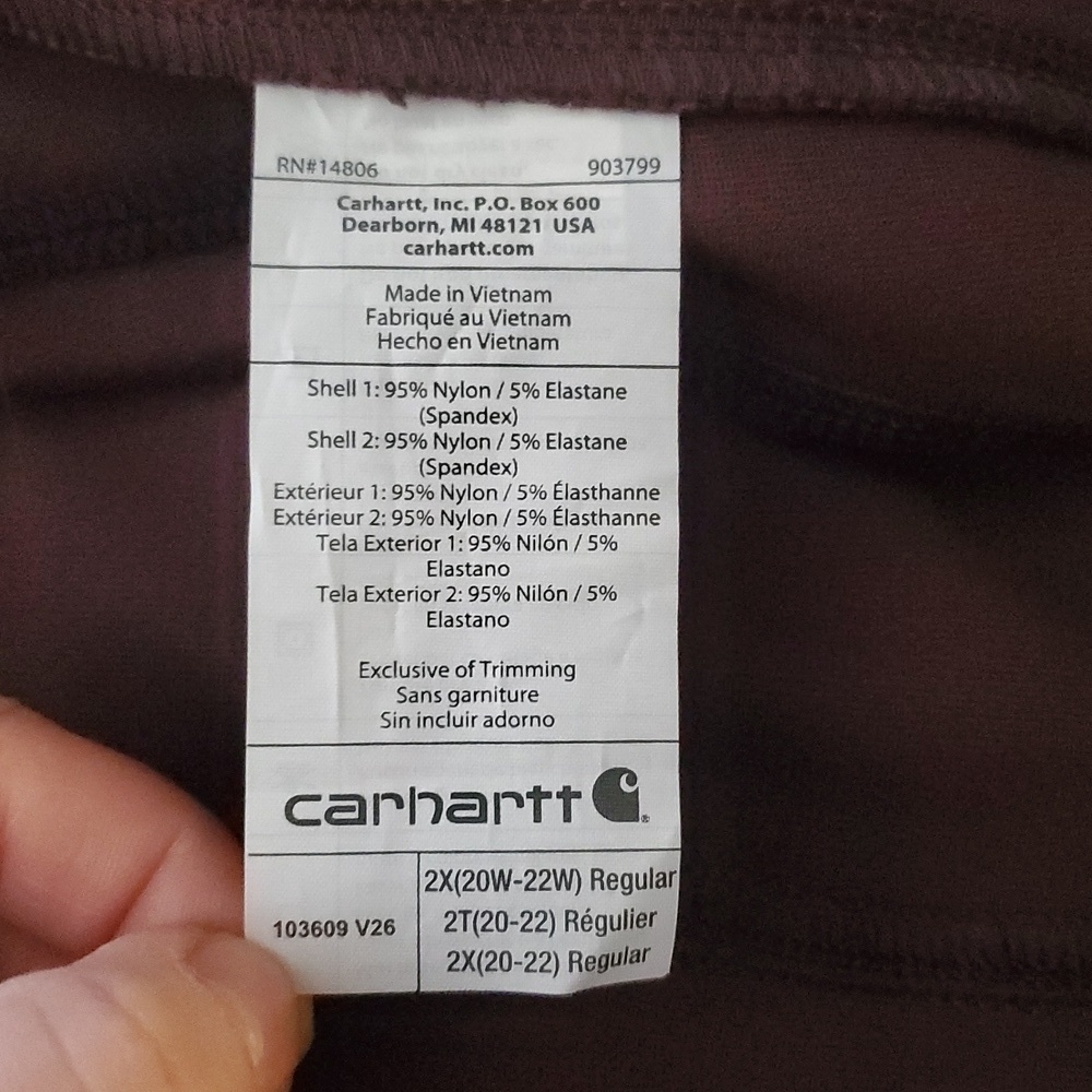 Womens Carhartt Brown Fitted Leggings Size 2X Zip Pocket - Picture 10 of 12